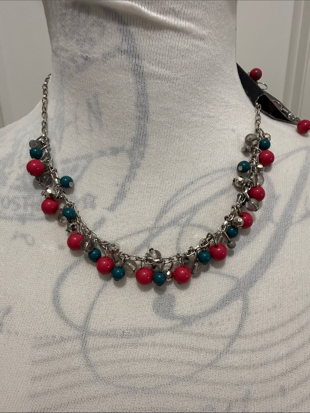COSTUME Jewelry, 3 sets with earrings, 10”-22” long, Pinks/Blues/Dark Pink